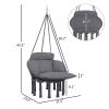 Hammock Swing Chair, Macrame Hanging Chair with Large Cushion, Chain, Steel Frame for Indoor Outdoor Use, Dark Gray