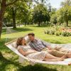 Double Quilted Polyester Hammock with Beechwood Spreader Bar and Detachable Pillow for Outdoor Garden Patio