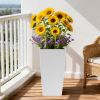 Pack of 2 Square Planter 22-Inch High Faux Rattan Design Flower Pot with Automatic Watering System for Porch, Patio, Backyard