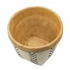 Set of 2 White and Brown Cement Planters with V Pattern, L:D10x8" S:D8x6.5"