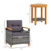 Outdoor Bistro Set Wicker Patio Furniture with Cushions, for Porch, Backyard, Garden, Gray