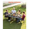 Outdoor Patio Dining Table, 59 inch Long Rectangular Metal Steel Slat Backyard Bistro Tables for 4-6, with 1.5 in Umbrella Hole