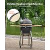 Charcoal Smoker and Grill, 18" Kamado Charcoal BBQ Smoker, Movable Ceramic Barbecue Grill with 4 Wheels (2 Lockable), Built-in Thermometer