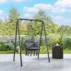 Hammock Swing Chair, Macrame Hanging Chair with Large Cushion, Chain, Steel Frame for Indoor Outdoor Use, Dark Gray