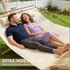 Double Quilted Polyester Hammock with Beechwood Spreader Bar and Detachable Pillow for Outdoor Garden Patio