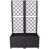 Poly Rattan Brown Trellis Raised Bed with Drainage Plug - 2 Removable Pots with Large Flower Boxes - Built-in Support for Climbing Plants - Outdoor Pa