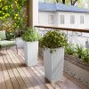 Pack of 2 Square Planter 22-Inch High Faux Rattan Design Flower Pot with Automatic Watering System for Porch, Patio, Backyard
