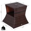 Rattan Wicker Patio Side Table with Umbrella Hole 2 Tier Storage All-Weather Garden Furniture Mixed Brown