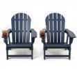 Set of 2 HDPE Adirondack Chairs with Cup Holder Wooden Texture for Patio Outdoor Garden Furniture