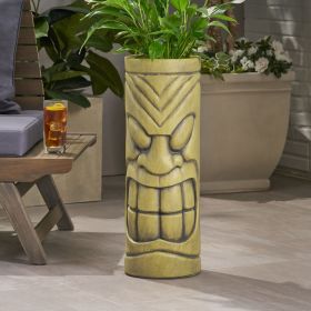 Stone Statue Urn Planter, Decorative Face Plant Pot, Antique Green Finish (Color: as Pic)