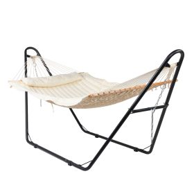Hammock with Stand, Double-Barrel Hammock with Hammock Bed, Heavy Duty Adjustable Hammock Set for Outdoors, Patio, Yard, Garden, Beige (title: default title)