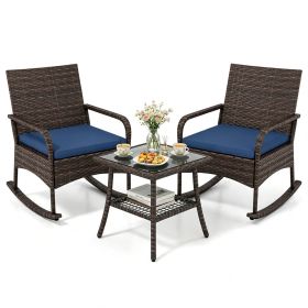 3-Piece PE Wicker Patio Rocking Chair Set, Ergonomic Rocking Bistro Set with 2-Tier Side Table & Removable Cushions (title: default title)