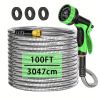 100FT Heavy Duty 304 Stainless Steel Garden Hose with 10-Pattern Spray Nozzle, Flexible Kink-Free Metal Water Hose with Brass Fittings for Lawn, Patio