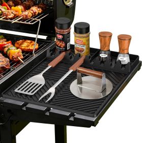 Silicone Tools Mat for Griddle Kitchen Cooking Baking Countertop-Side Shelf Spatula Mat with Drip Pad for Blackstone Weber Traeger Pit Boss Flat Top G (Color: black)