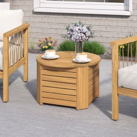 2-in-1 Outdoor Side Table with Storage Acacia Wood Slatted Coffee Table Square/Round Slatted End Storage Box (Style: Natural Desk)