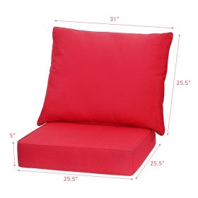 Deep Seat Chair Cushion Pads Set with Rope Belts for Indoor and Outdoor (Color: Red)