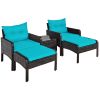 5 Pieces Patio Rattan Sofa Ottoman Furniture Set with Cushions