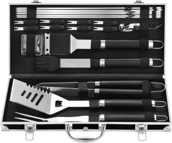 BBQ Accessories Grill Tools Set - 22PCS Stainless Steel Barbecue Grill Accessories for Outdoor Grill with Black Aluminum Case - Christmas Grilling Gif (Color: black)