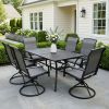 Rectangular Dining Table 7-Piece Set equipped with one long table and six matched gray dining chairs, solid stable structure, stylish color matching