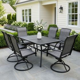 Rectangular Dining Table 7-Piece Set equipped with one long table and six matched gray dining chairs, solid stable structure, stylish color matching (Color: black)