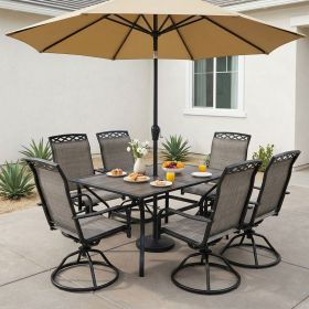 Rectangular Dining Table 7-Piece Set equipped with one long table and six matched gray dining chairs, solid stable structure, stylish color matching (Color: Brown)