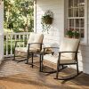 Yellow Pattern Rattan 3-Piece Set with 2 rocking chairs and 1 matching coffee table, delicate hand-woven rattan, comfortable structure