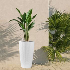 Set of 2 Faux Rattan Tall Planters Outdoor Indoor Large Planters with Water Level Monitor Inner Bucket, Automatic Watering (Color: as Pic)