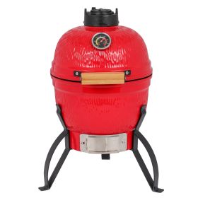 13in Round Ceramic Charcoal Grill Orange (Color: Orange Red)