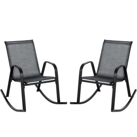 Set of 2 Metal Patio Rocking Chair with Breathable Seat Fabric (Color: black)