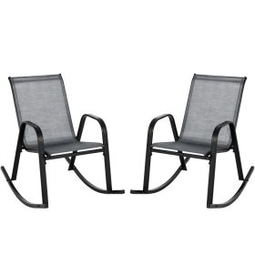 Set of 2 Metal Patio Rocking Chair with Breathable Seat Fabric (Color: Gray)