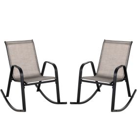 Set of 2 Metal Patio Rocking Chair with Breathable Seat Fabric (Color: Brown)