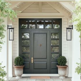 20"(H) Set of 2 Modern Outdoor Wall Lanterns with Black Metal Frame and Clear Glass, Weatherproof Wall Sconces for Porch, Garage, or Entryway Lighting (Color: black, Material: Aluminium,Glass)