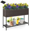 Raised Wicker Garden Bed with Storage Shelf and Removable Liner
