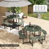 Round Picnic Table Bench Set with 4 Benches and Umbrella Hole for Patio Lawn