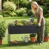 Raised Wicker Garden Bed with Storage Shelf and Removable Liner