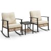 Yellow Pattern Rattan 3-Piece Set with 2 rocking chairs and 1 matching coffee table, delicate hand-woven rattan, comfortable structure