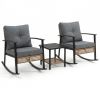 Yellow Pattern Rattan 3-Piece Set with 2 rocking chairs and 1 matching coffee table, delicate hand-woven rattan, comfortable structure