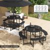Round Picnic Table Bench Set with 4 Benches and Umbrella Hole for Patio Lawn