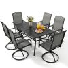 Rectangular Dining Table 7-Piece Set equipped with one long table and six matched gray dining chairs, solid stable structure, stylish color matching