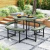 Round Picnic Table Bench Set with 4 Benches and Umbrella Hole for Patio Lawn