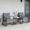 Yellow Pattern Rattan 3-Piece Set with 2 rocking chairs and 1 matching coffee table, delicate hand-woven rattan, comfortable structure