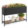 Raised Wicker Garden Bed with Storage Shelf and Removable Liner
